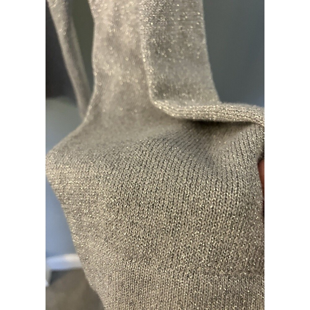 The Icing Relaxed Fit Stretch Silver Metallic Turtleneck Top Size Medium - Picture 3 of 7
